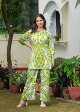 Lime Green Cotton Ikat Print Co-Ord Set